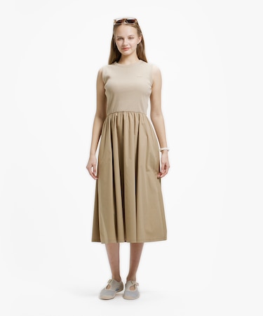 異素材コンビノースリーブドレス