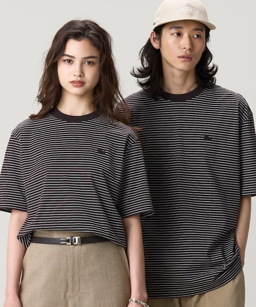オンライン限定】LACOSTE ボーダー リンガーネック 半袖Tシャツ