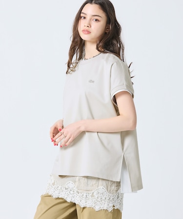 【オンライン限定】LACOSTE ルーズフィット フレンチスリーブ サイドスリット クルーネックTシャツ