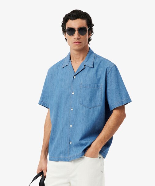 オープンカラーデニムシャツ