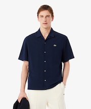 鹿の子地オープンカラーシャツ