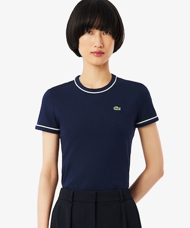 レーヨンブレンドトリム 配色ライン半袖Tシャツ