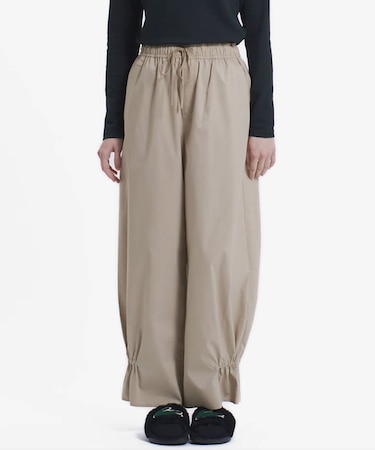 裾ギャザーストレッチワイドパンツ