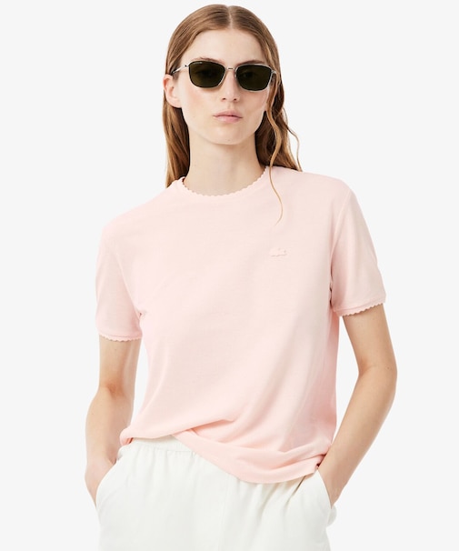 スカラップエッジデザイン フリルフェミニン半袖Tシャツ