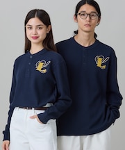 【オンライン限定】LACOSTE オーバーサイズ ワンポイント刺繍ロゴ ヘンリーネック長袖Tシャツ / ワッフルカットソー