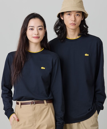 【オンライン限定】LACOSTE オーバーサイズ 配色ラインリブ ロングスリーブTシャツ