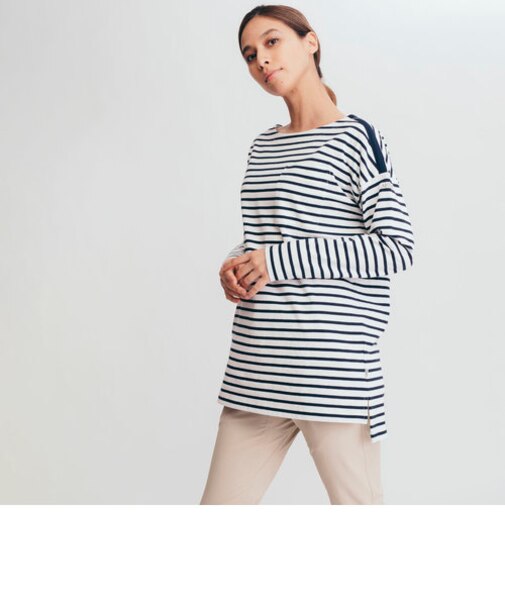 吸水速乾 バスクストライプ チュニック 長袖Ｔシャツ