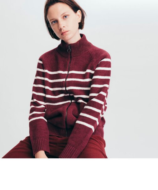 モールヤーンパネル ストライプ ジップセーター