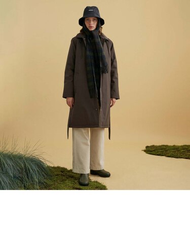 透湿防水 フーデッドロングベルテッドレインコート