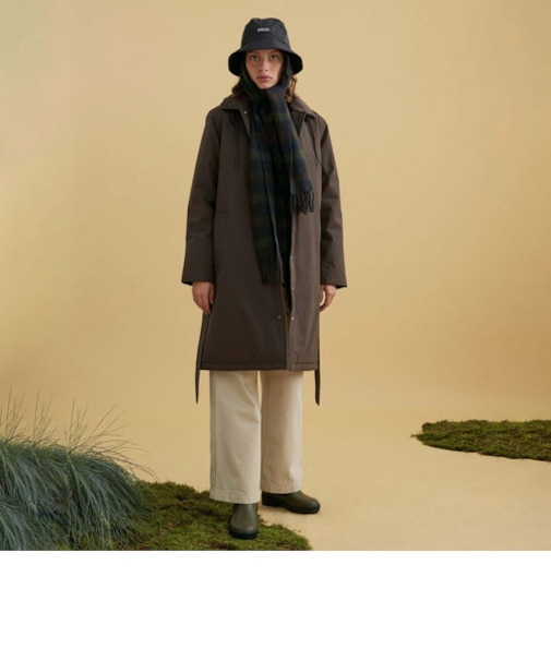 透湿防水 フーデッドロングベルテッドレインコート