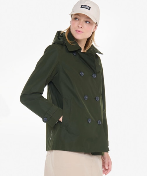 GORE-TEX ゴアテックス 防水 防風 透湿 フーデッド ショートトレンチコート フード取り外し可