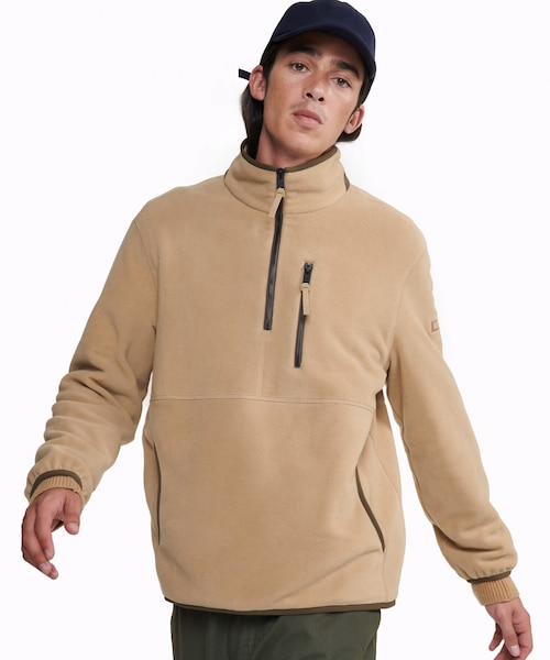 ワンポイント刺繍ロゴ ハーフジップ マイクロフリース トレーナー