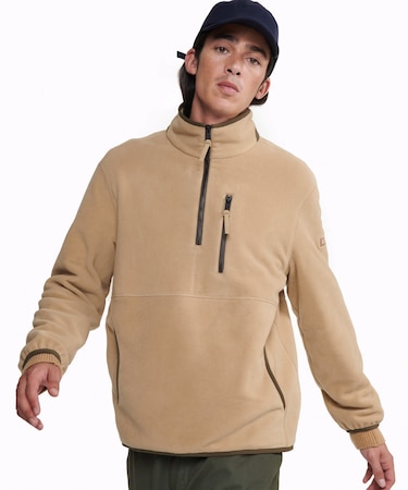 ワンポイント刺繍ロゴ ハーフジップ マイクロフリース トレーナー