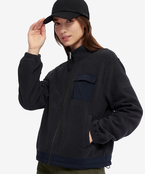 POLARTEC MICRO FLEECE ショート丈 異素材切替え パフスリーブマイクロフリースジャケット