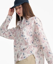 オールオーバーリバティープリントロングスリーブシャツ サイドスリット