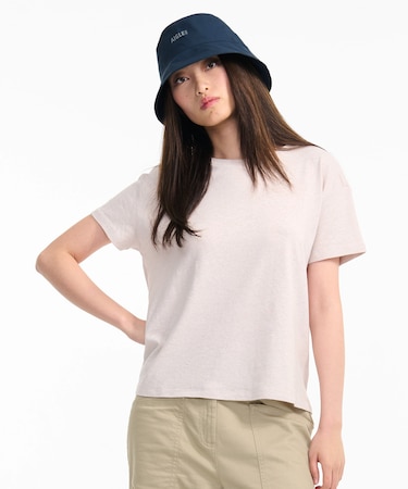 コットンリネン トーンオントーン ワンポイント刺繍半袖Tシャツ