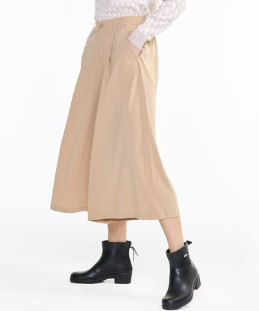 UVカット 速乾 ワンポイントロゴ刺繍 ワイドレッグ フレアパンツ / ドレープワイドパンツ