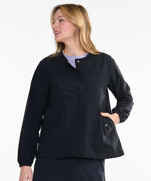 撥水 UVカット ワンポイントロゴ刺繍 ノーカラージャケット