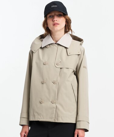 GORE TEX ゴアテックス 防風 防水 透湿 2レイヤー ショートトレンチコート / フード脱着可