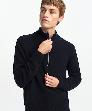 ハーフジップ ウールセーター