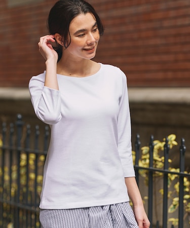 ボートネック 七分袖Tシャツ