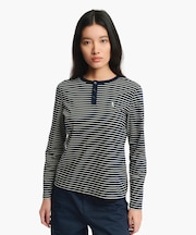 UVカット ピマコットン マリニエール ボーダー ヘンリーネックカットソー 長袖Tシャツ