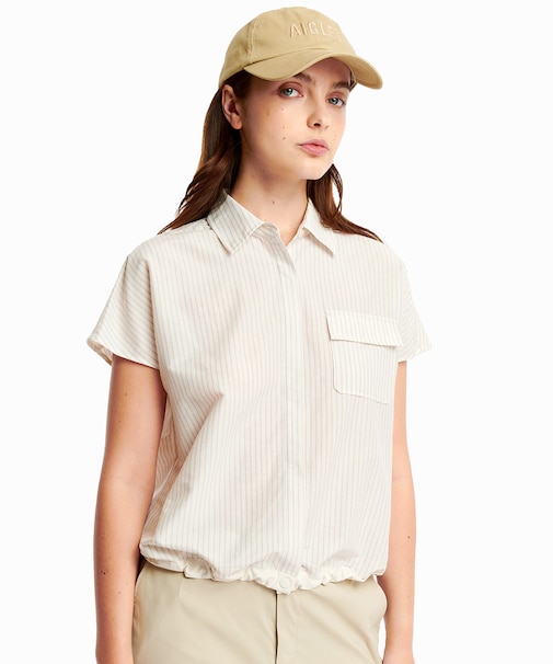 吸水速乾 クールマックス ウーブンストライプシャツ / 裾ドローコード