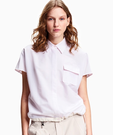 吸水速乾 クールマックス  ウーブンストライプシャツ / 裾ドローコード