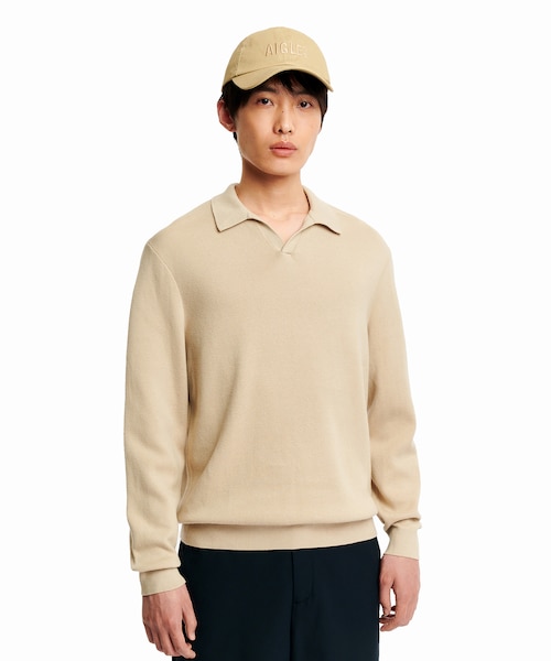 ロングスリーブ プルオーバー スキッパーネックポロニットシャツ