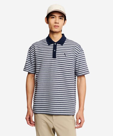 吸水速乾 テクスチャードストライプ 半袖ポロシャツ
