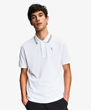 吸水速乾 ワンポイントロゴ刺繍 襟ダブルストライプ ピケポロシャツ