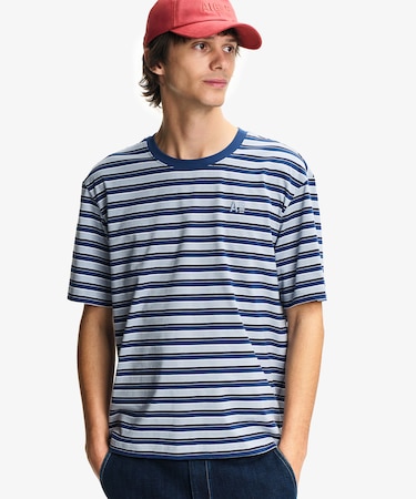 吸水速乾 抗菌 リラックスフィット ストライプ半袖Tシャツ