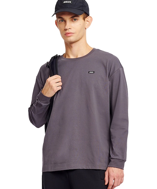 オーガニックコットン オーバーサイズ ワンポイントシリコンバッジロゴ ロングスリーブTシャツ