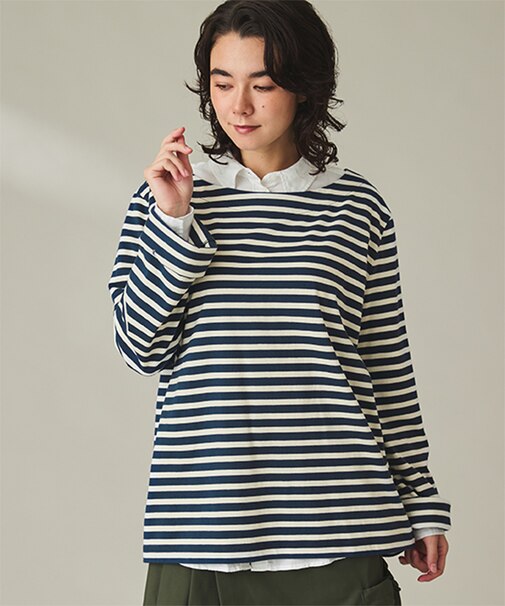 ストライプ ボートネック ロングスリーブTシャツ