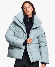 撥水 スタンドカラー リブリーブファイバーダウン ショートパファージャケット VERY WARM