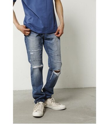 【MEN'S】膝クラッシュスリムデニム