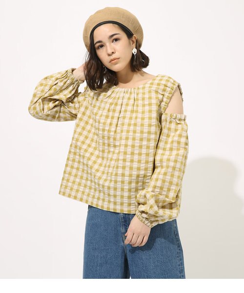 GINGHAM OPEN SHOULDER TOPS｜アズールバイマウジーの通販