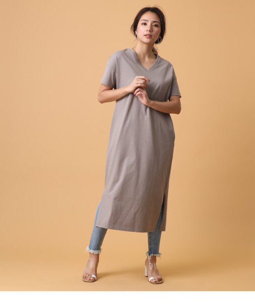 オーガニックコットンVネックワンピース
