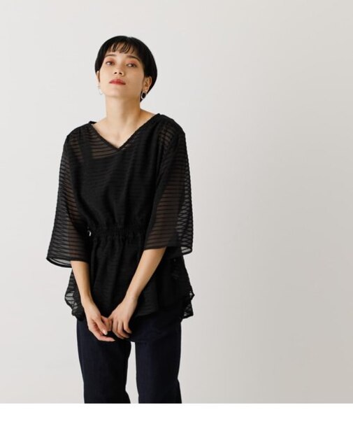 SHEER BORDER PEPLUM BLOUSE