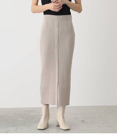BUTTON RIB TIGHT KNIT SKIRT