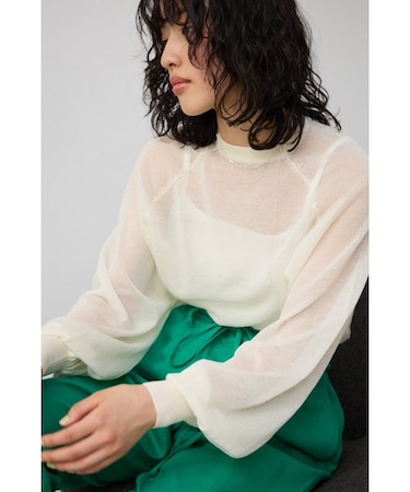 ボリュームスリーブシアーニット