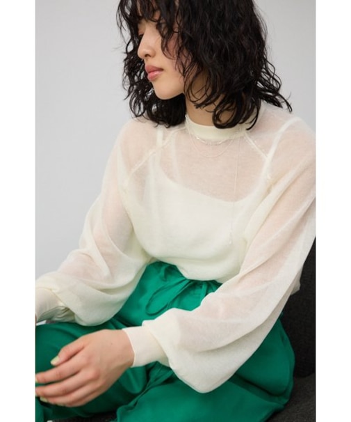 ボリュームスリーブシアーニット