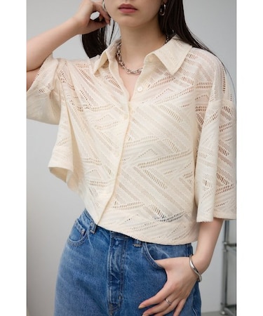 ハーフスリーブクロップドレースシャツ