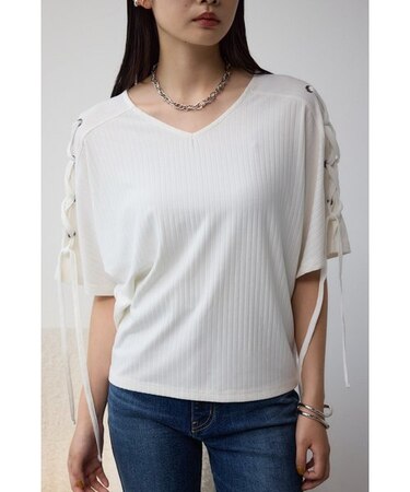 ショルダーレースアップカットトップス