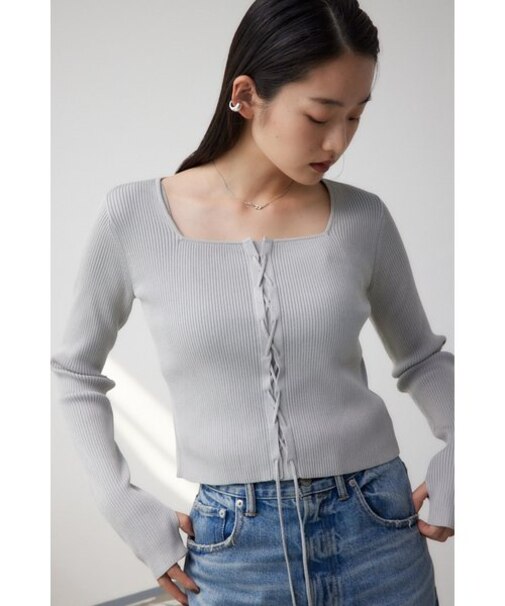 レースアップデザインリブニット