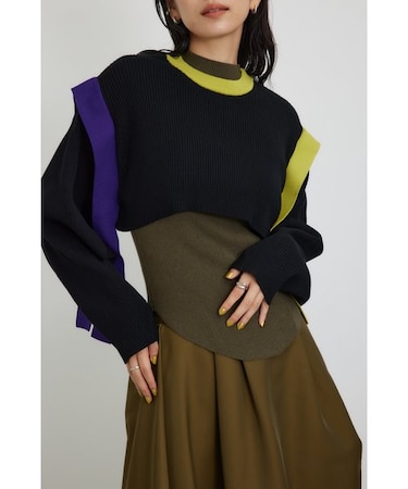 【PLUS】カラーブロックレイヤードセットニット