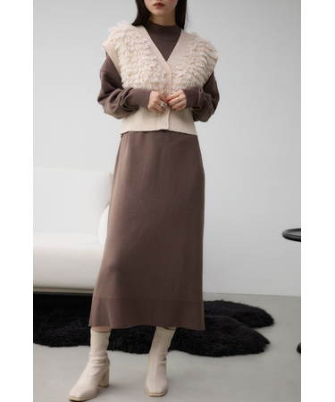 ループヤーンベストレイヤードセットニットワンピース