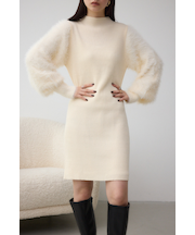 シャギースリーブミニニットワンピース