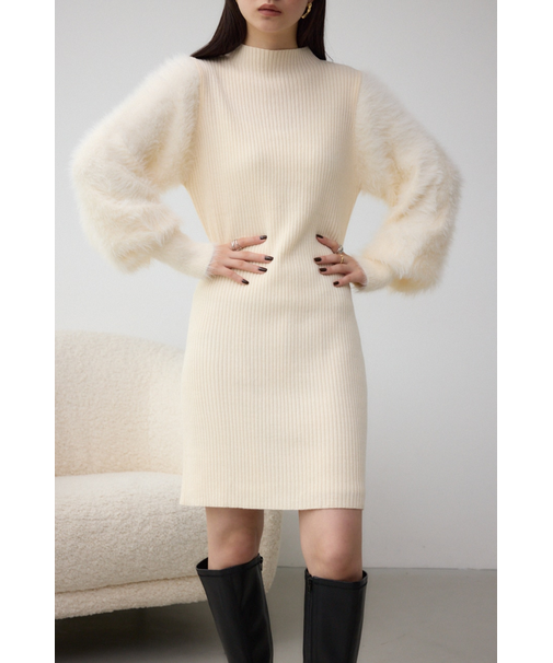 シャギースリーブミニニットワンピース