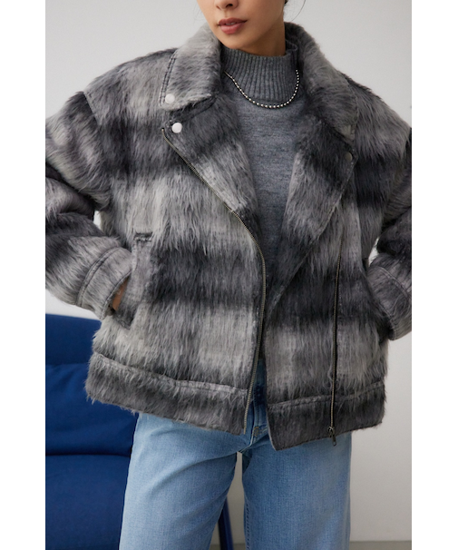 シャギーチェックライダースジャケット